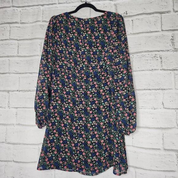 Nasty Gal V-Neck Long-Sleeve Floral Print Mini Dress Multi-Color Size 0 NWT - Picture 6 of 13